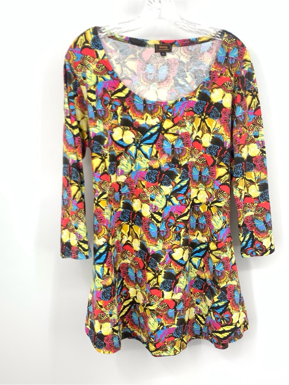 Rising International Women Size XL Top Butterfly Printed Tunic Shirt Cotton Blue